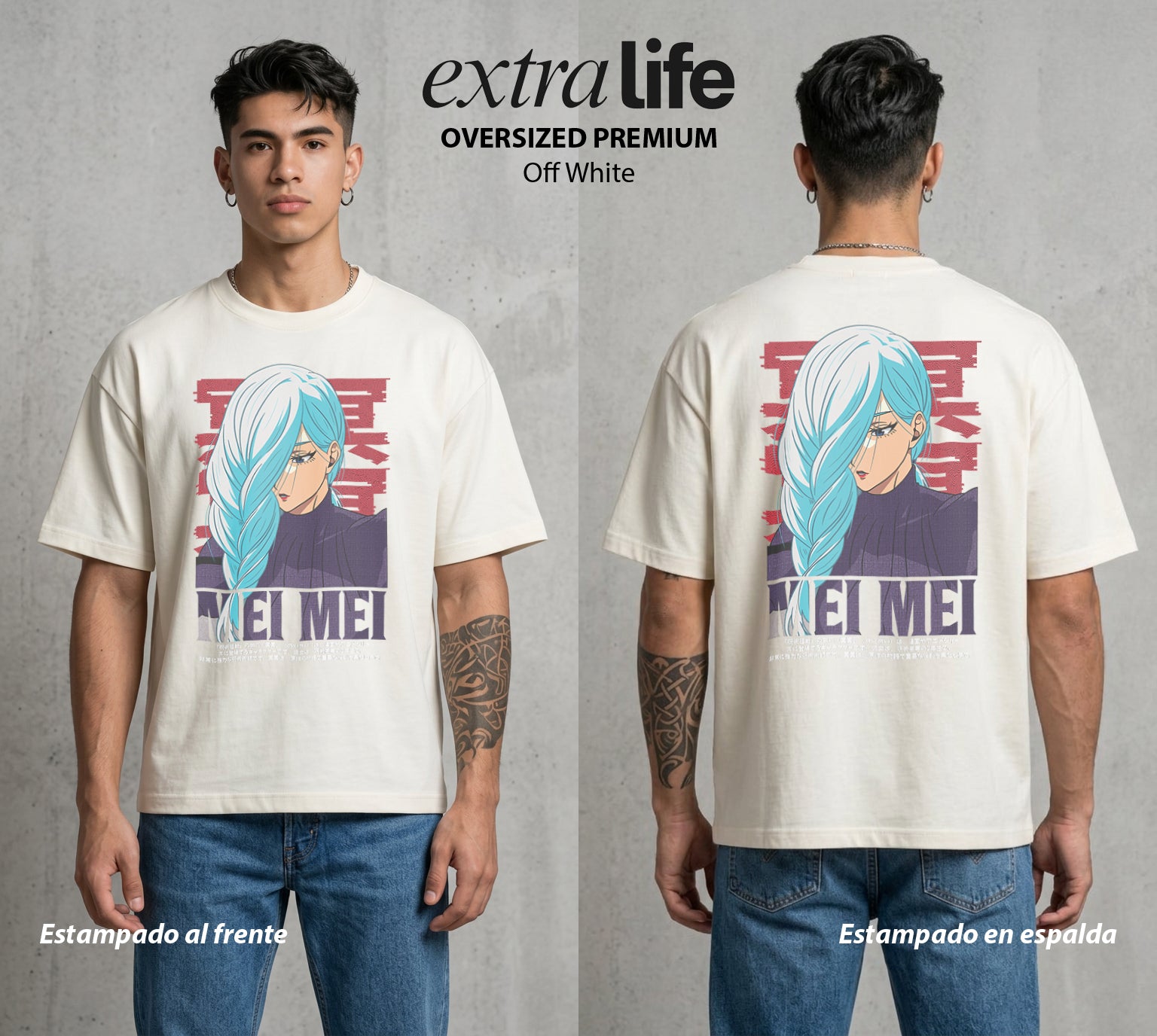 El Arte de las Maldiciones | La Mercenaria del Arte #01894 - Playera Oversized Premium | Off White - Foto en modelo