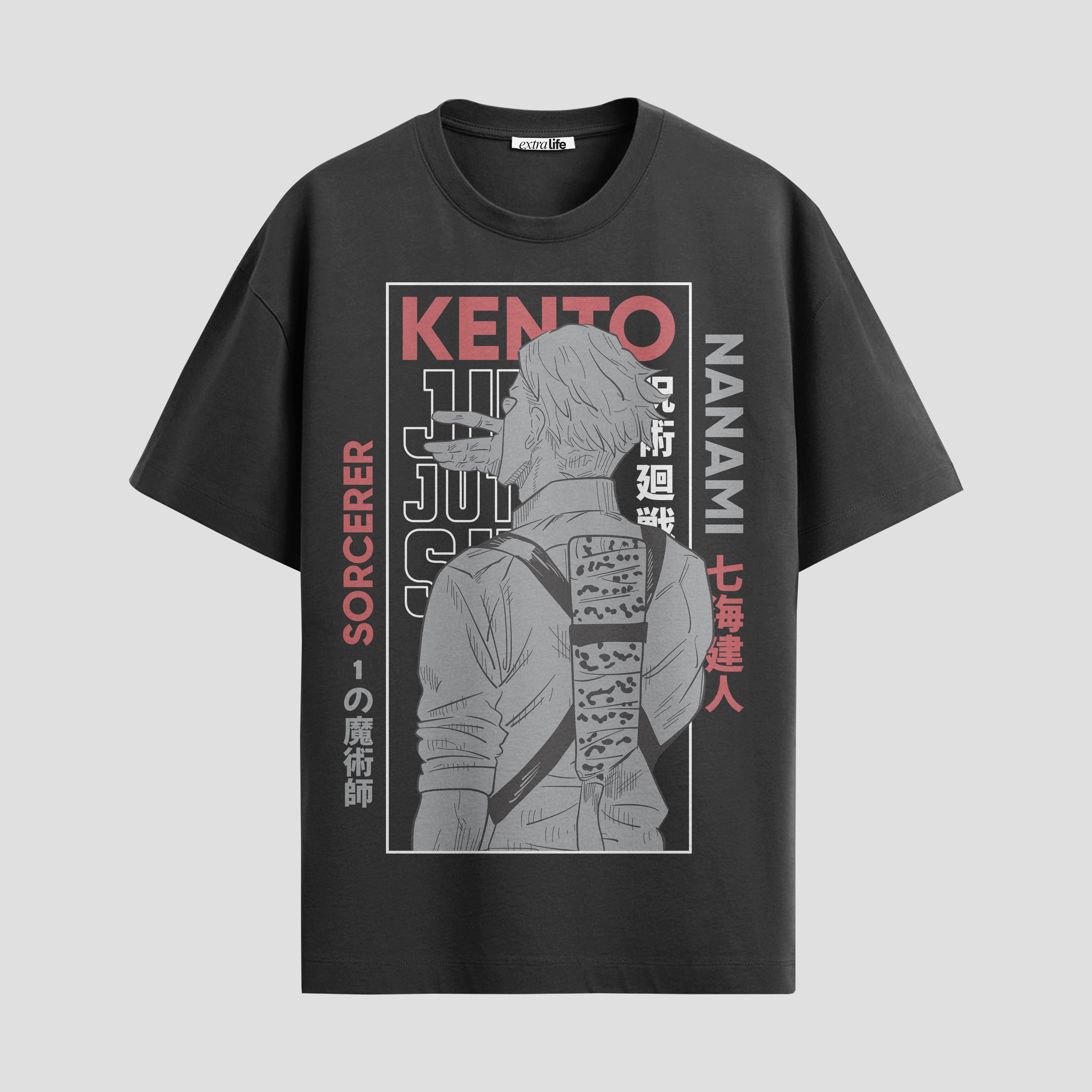 Playera urbana de anime y gaming ExtraLife MX, corte Standard Fit unisex ligero y transpirable en color Deep Black y Pure White, ropa de uso diario para gym y casual.