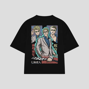 Playera streetwear premium de anime y gaming ExtraLife MX, corte boxy oversized drop shoulder heavyweight en color Deep Black y Off-White, moda urbana mexicana de culto.