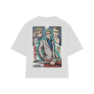 Playera streetwear premium de anime y gaming ExtraLife MX, corte boxy oversized drop shoulder heavyweight en color Deep Black y Off-White, moda urbana mexicana de culto.