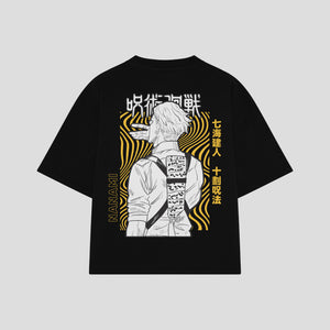 Playera streetwear premium de anime y gaming ExtraLife MX, corte boxy oversized drop shoulder heavyweight en color Deep Black y Off-White, moda urbana mexicana de culto.