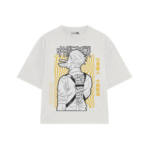 Playera streetwear premium de anime y gaming ExtraLife MX, corte boxy oversized drop shoulder heavyweight en color Deep Black y Off-White, moda urbana mexicana de culto.