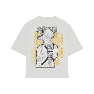 Playera streetwear premium de anime y gaming ExtraLife MX, corte boxy oversized drop shoulder heavyweight en color Deep Black y Off-White, moda urbana mexicana de culto.