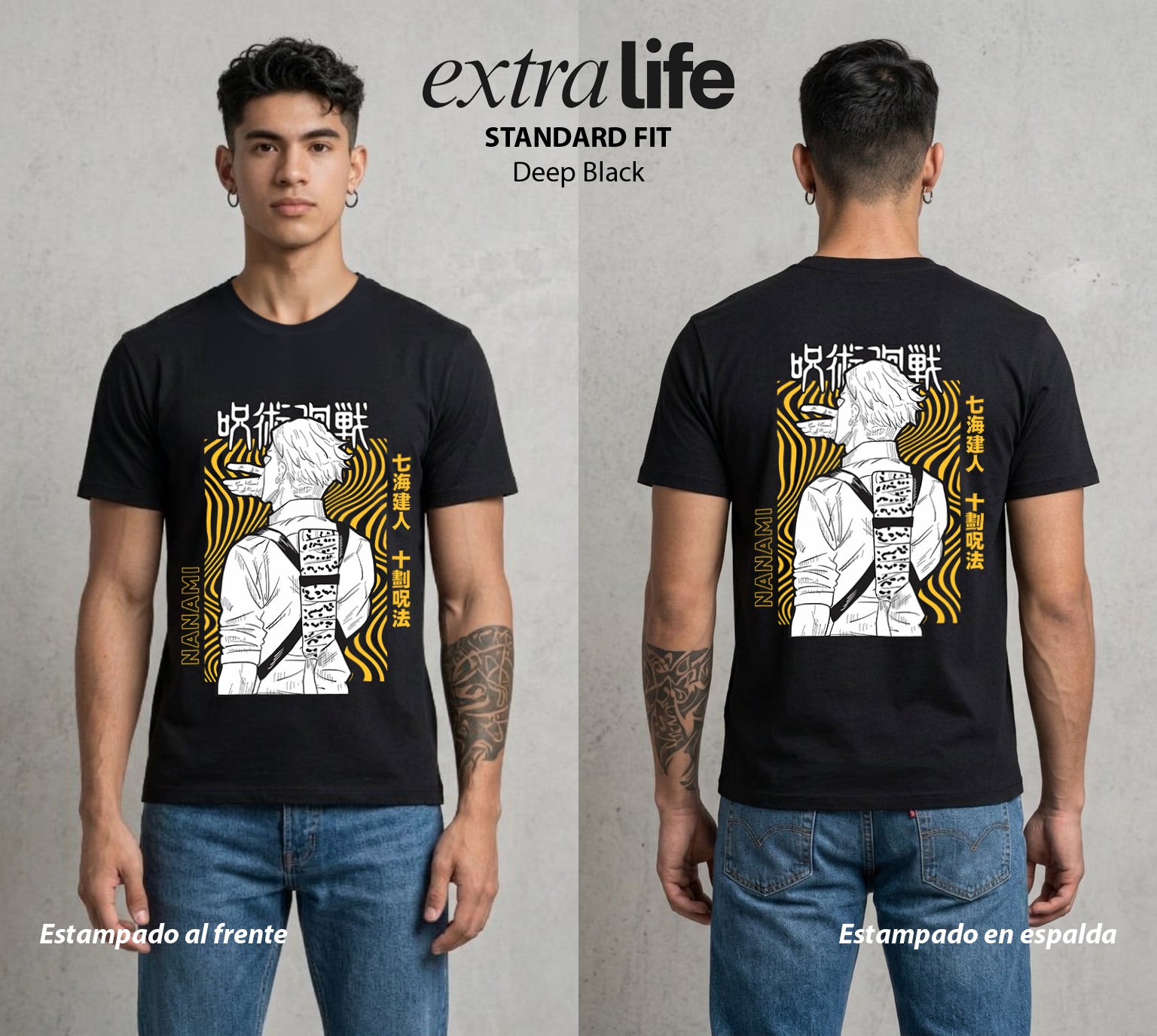 El Arte de las Maldiciones | Nueve a Cinco y Mas #01897 - Playera Standard Fit | Deep Black - Foto en modelo