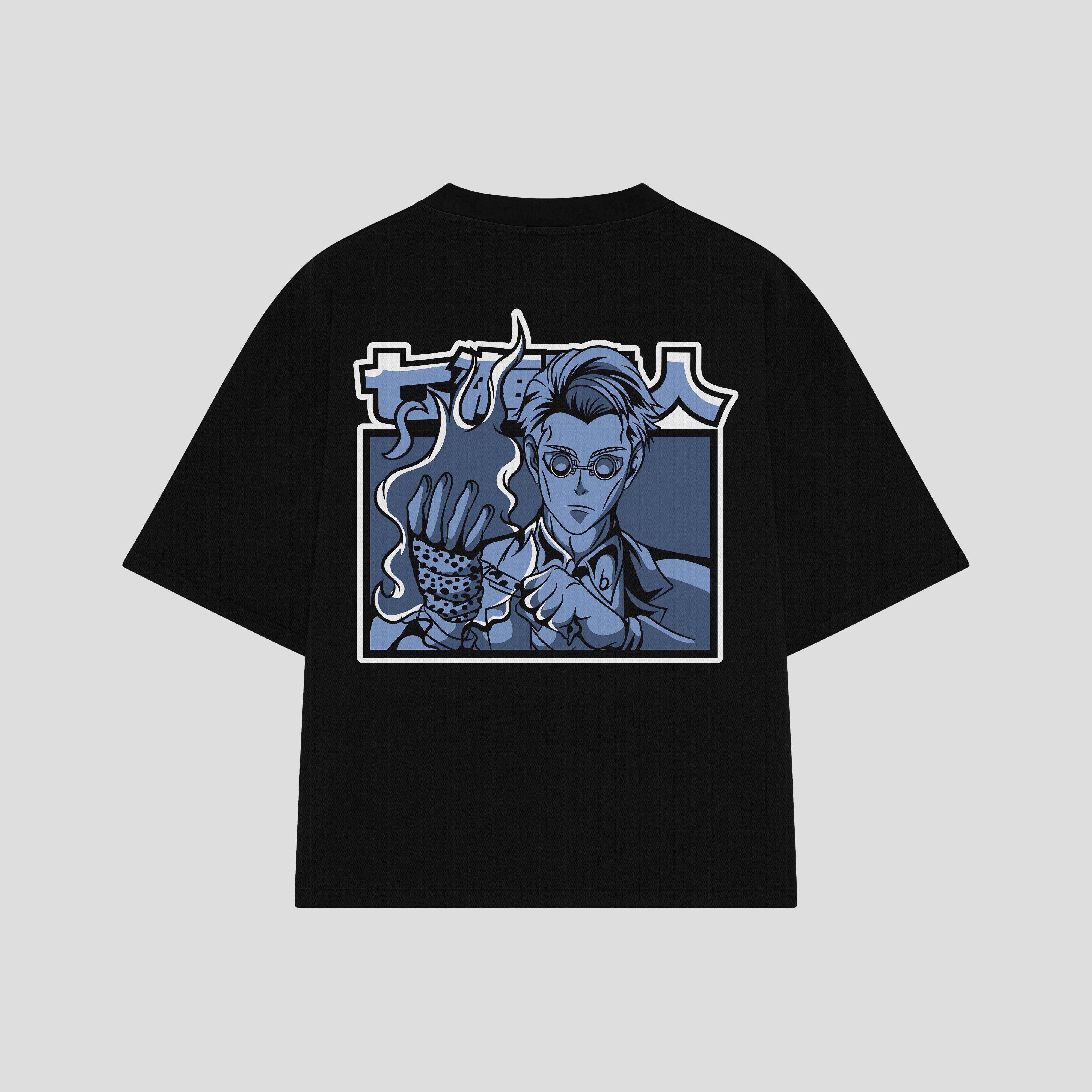 Playera streetwear premium de anime y gaming ExtraLife MX, corte boxy oversized drop shoulder heavyweight en color Deep Black y Off-White, moda urbana mexicana de culto.