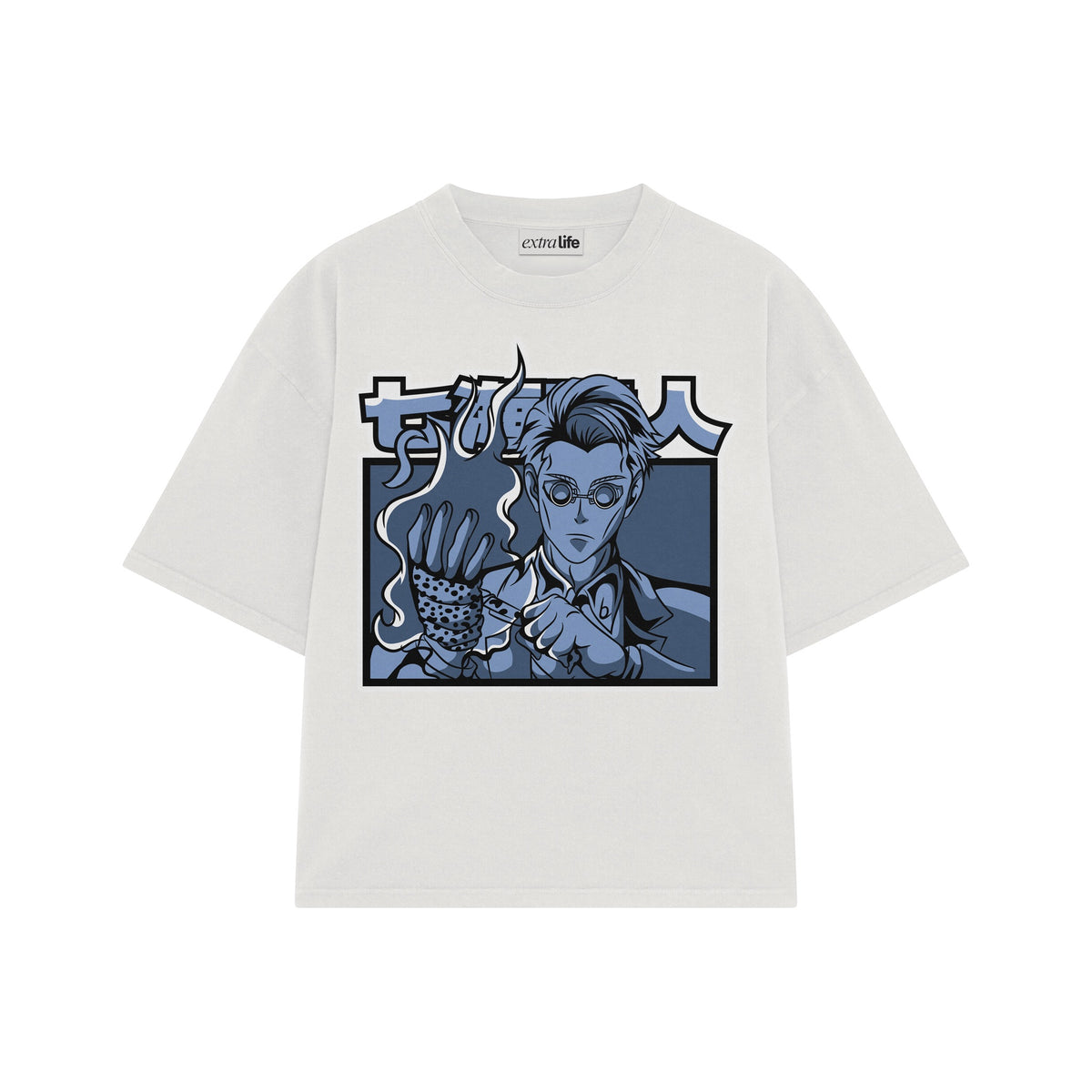 Playera streetwear premium de anime y gaming ExtraLife MX, corte oversized drop shoulder ligero y fresco en color Deep Black y Off-White, moda urbana mexicana de culto.