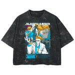 Playera streetwear premium de anime y gaming ExtraLife MX, corte boxy deluxe mineral wash heavyweight en color Acid Wash, moda urbana mexicana de culto.