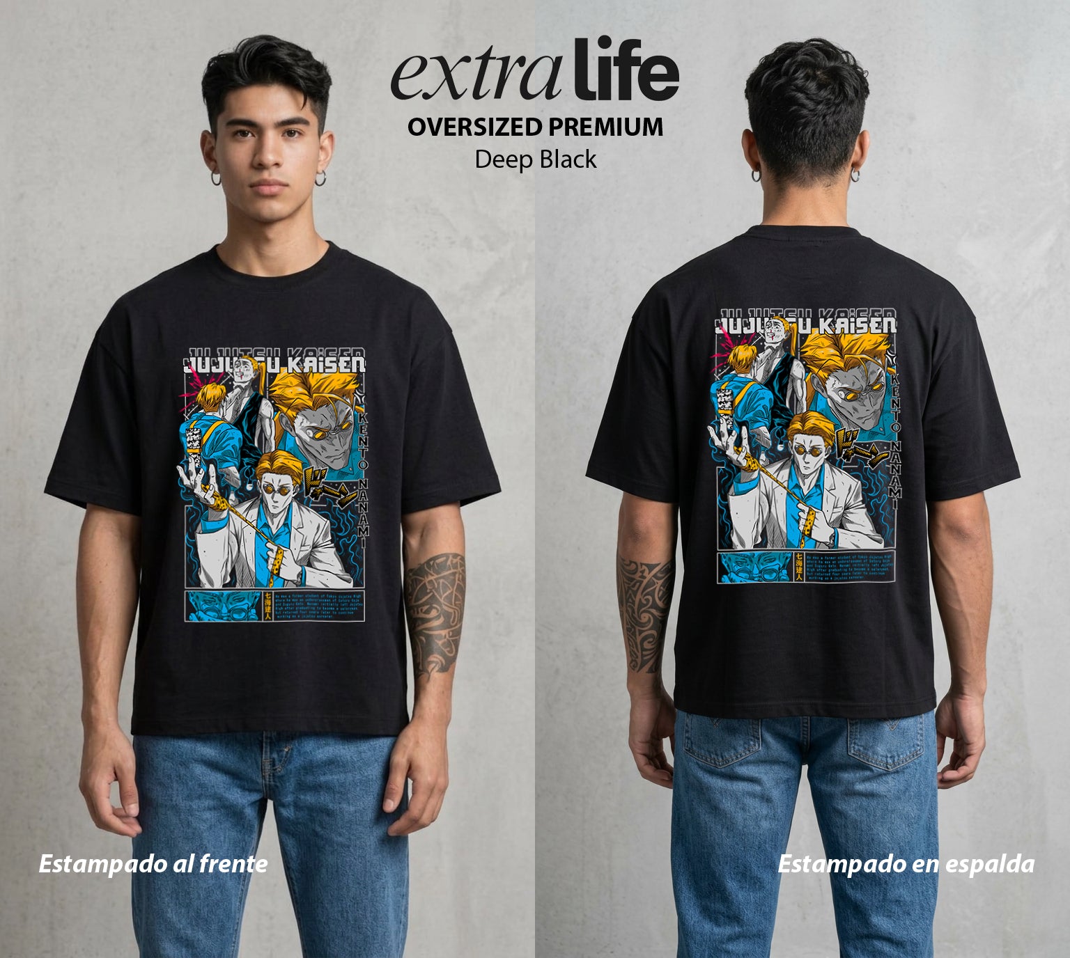 El Arte de las Maldiciones | El de Corbata y Filo #01901 - Playera Oversized Premium | Deep Black - Foto en modelo