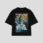 Playera streetwear premium de anime y gaming ExtraLife MX, corte boxy oversized drop shoulder heavyweight en color Deep Black y Off-White, moda urbana mexicana de culto.