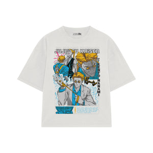 Playera streetwear premium de anime y gaming ExtraLife MX, corte boxy oversized drop shoulder heavyweight en color Deep Black y Off-White, moda urbana mexicana de culto.