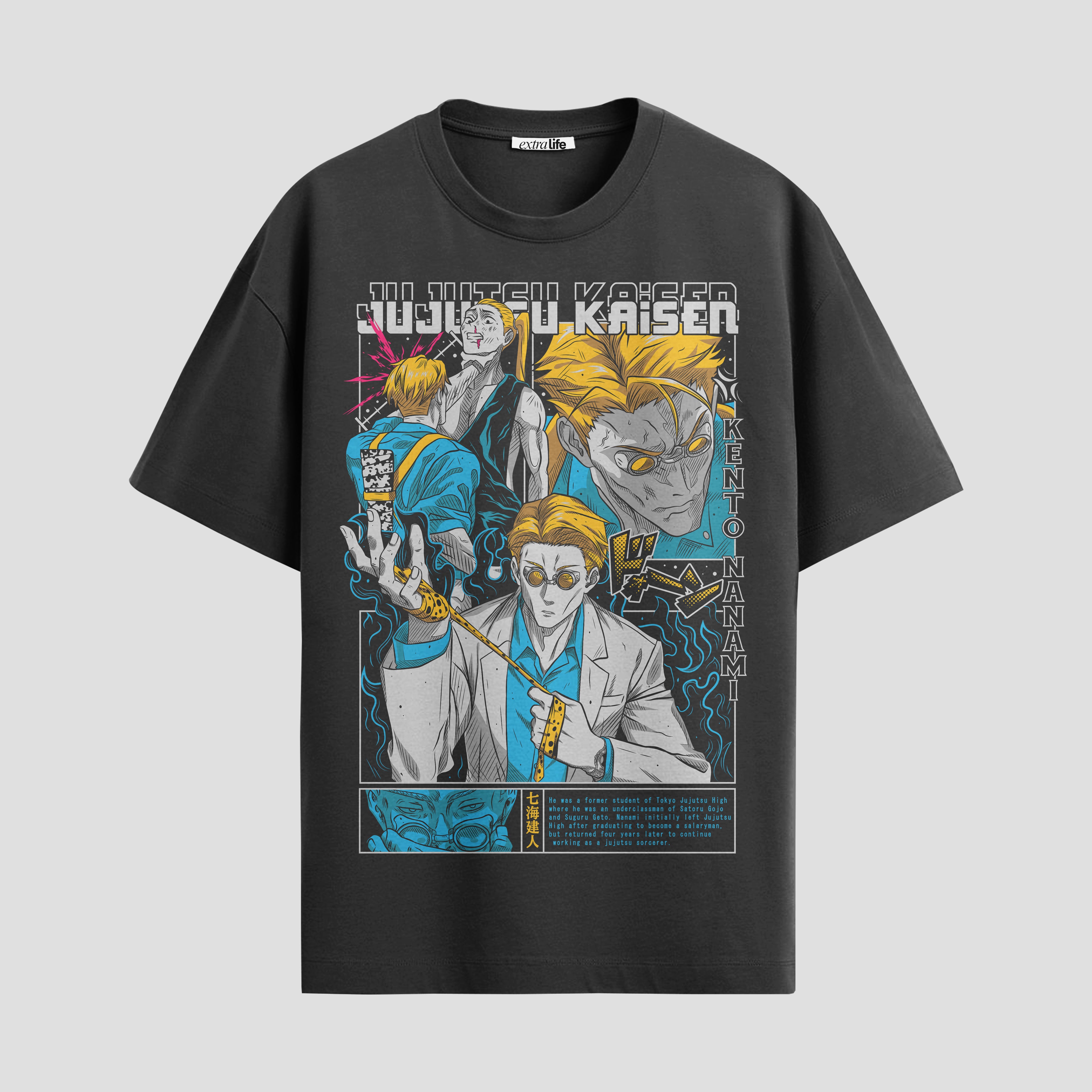 Playera urbana de anime y gaming ExtraLife MX, corte Standard Fit unisex ligero y transpirable en color Deep Black y Pure White, ropa de uso diario para gym y casual.
