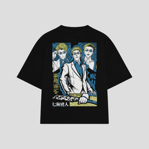Playera streetwear premium de anime y gaming ExtraLife MX, corte boxy oversized drop shoulder heavyweight en color Deep Black y Off-White, moda urbana mexicana de culto.