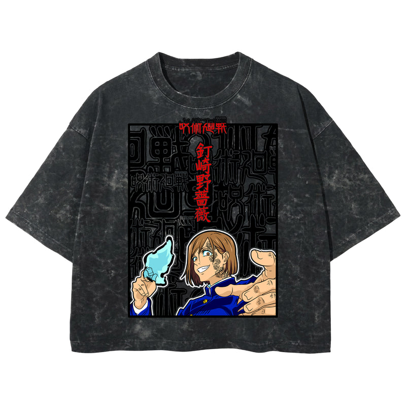 Playera streetwear premium de anime y gaming ExtraLife MX, corte boxy deluxe mineral wash heavyweight en color Acid Wash, moda urbana mexicana de culto.