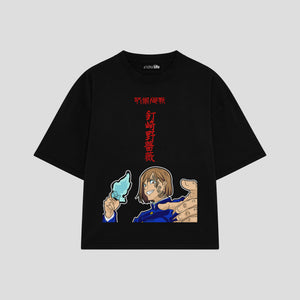 Playera streetwear premium de anime y gaming ExtraLife MX, corte boxy oversized drop shoulder heavyweight en color Deep Black y Off-White, moda urbana mexicana de culto.