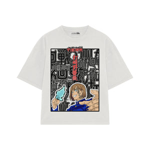 Playera streetwear premium de anime y gaming ExtraLife MX, corte boxy oversized drop shoulder heavyweight en color Deep Black y Off-White, moda urbana mexicana de culto.