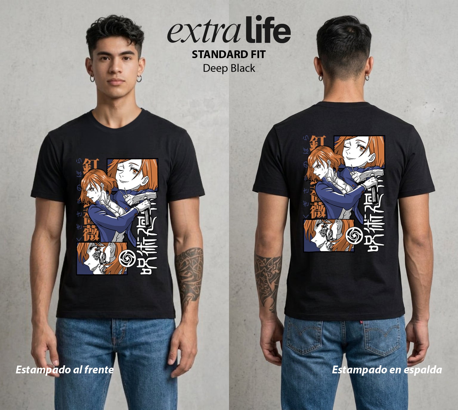 El Arte de las Maldiciones | Madera y Clavo #01905 - Playera Standard Fit | Deep Black - Foto en modelo