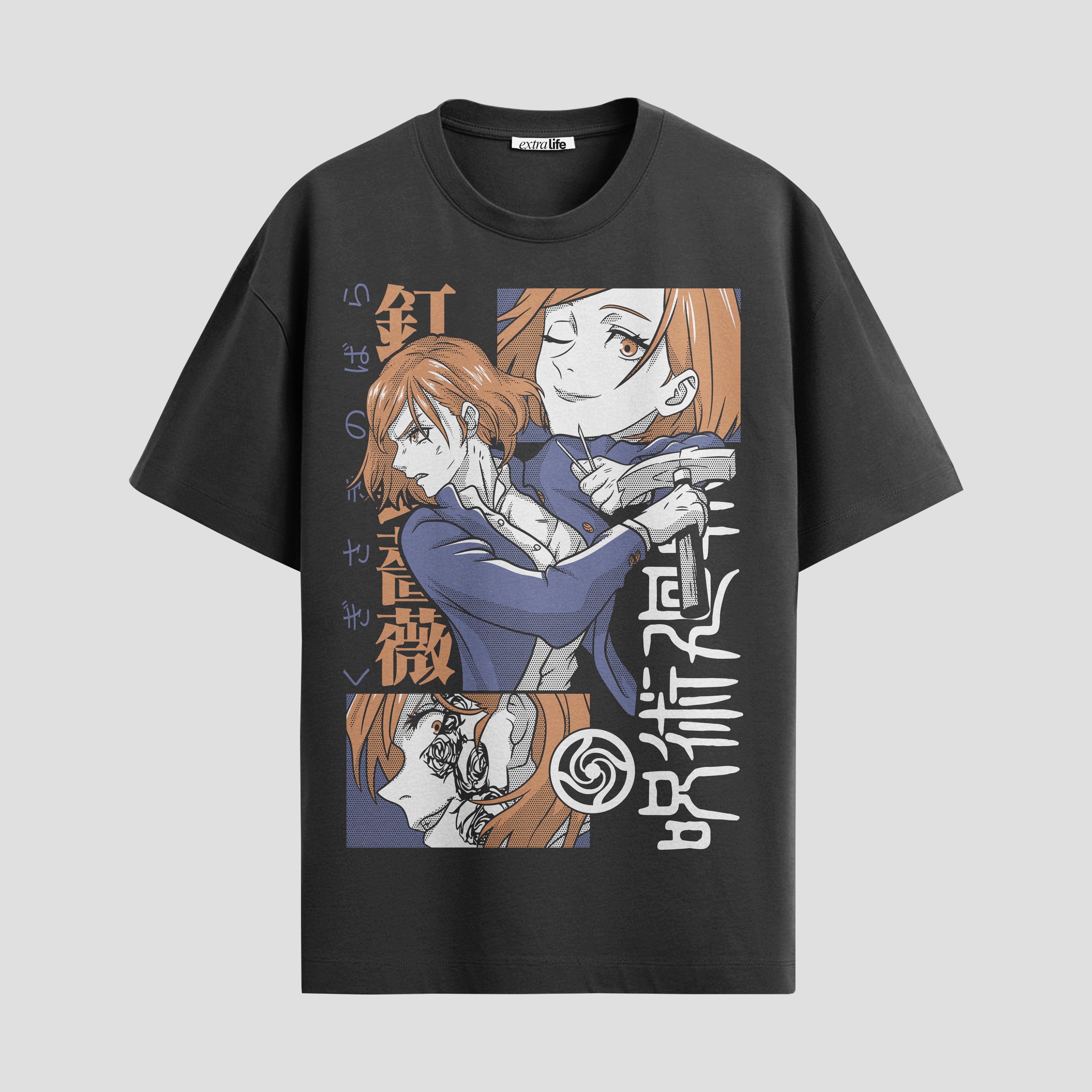 Playera urbana de anime y gaming ExtraLife MX, corte Standard Fit unisex ligero y transpirable en color Deep Black y Pure White, ropa de uso diario para gym y casual.
