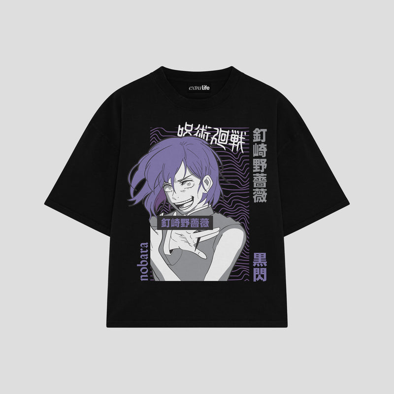 Playera streetwear premium de anime y gaming ExtraLife MX, corte boxy oversized drop shoulder heavyweight en color Deep Black y Off-White, moda urbana mexicana de culto.