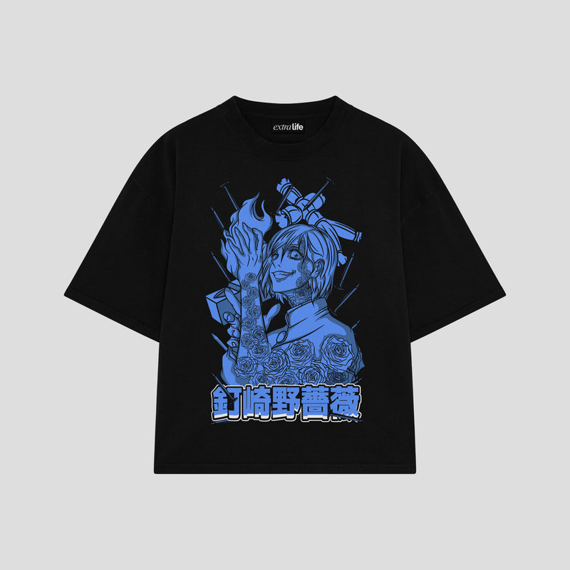 Playera streetwear premium de anime y gaming ExtraLife MX, corte boxy oversized drop shoulder heavyweight en color Deep Black y Off-White, moda urbana mexicana de culto.