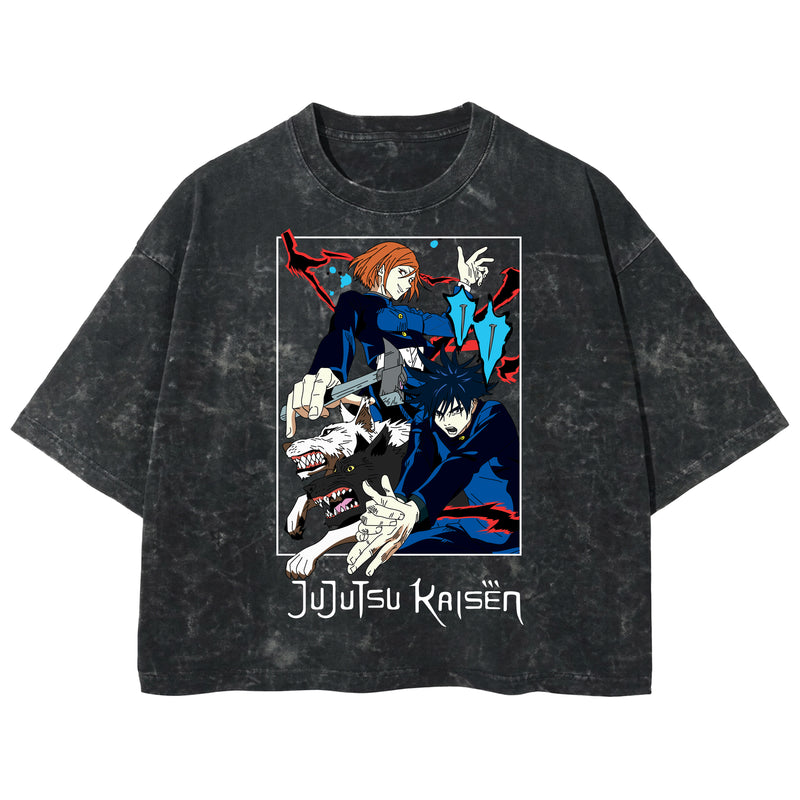 Playera streetwear premium de anime y gaming ExtraLife MX, corte boxy deluxe mineral wash heavyweight en color Acid Wash, moda urbana mexicana de culto.