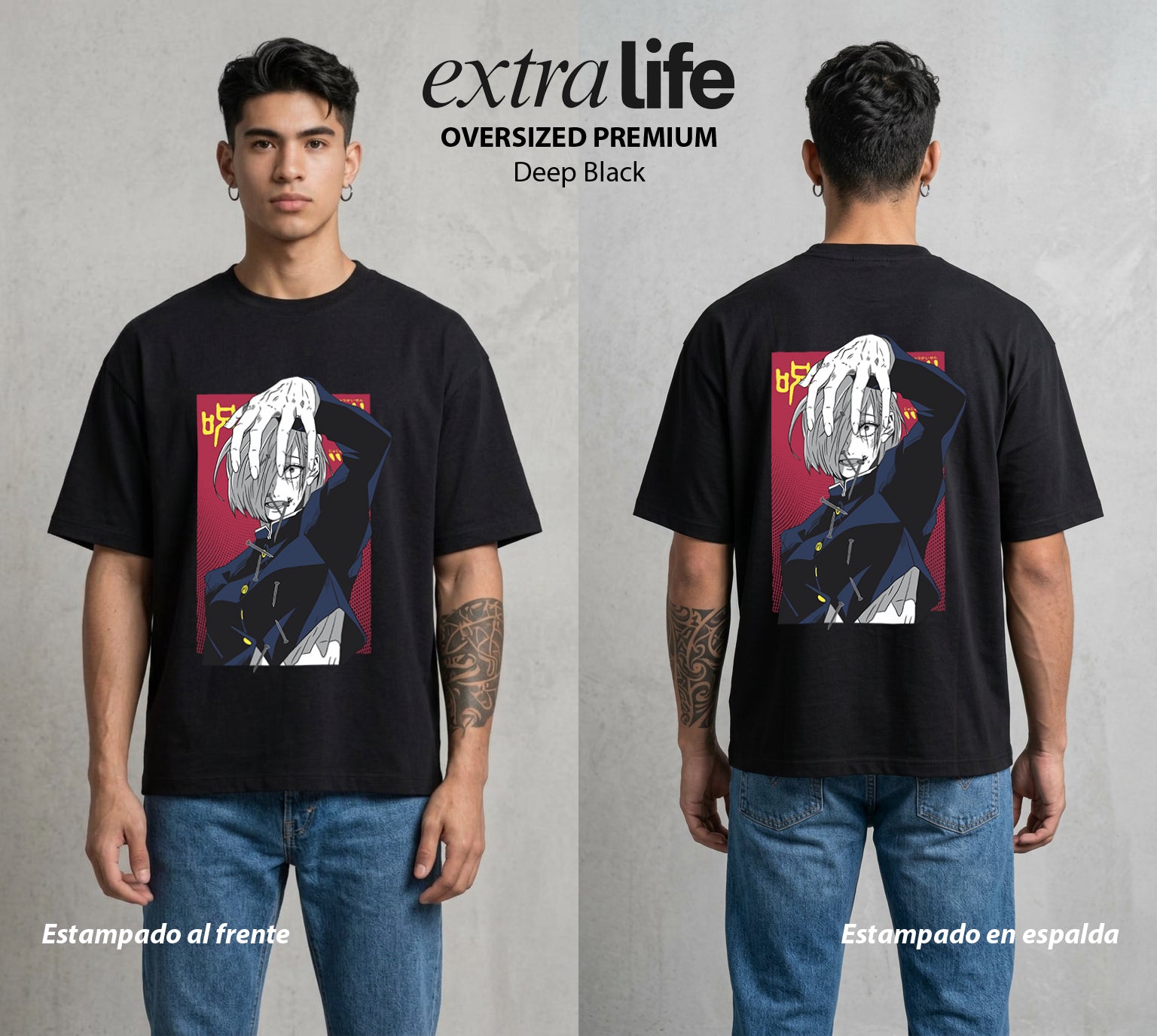 El Arte de las Maldiciones | El Clavo y el Martillo #01910 - Playera Oversized Premium | Deep Black - Foto en modelo