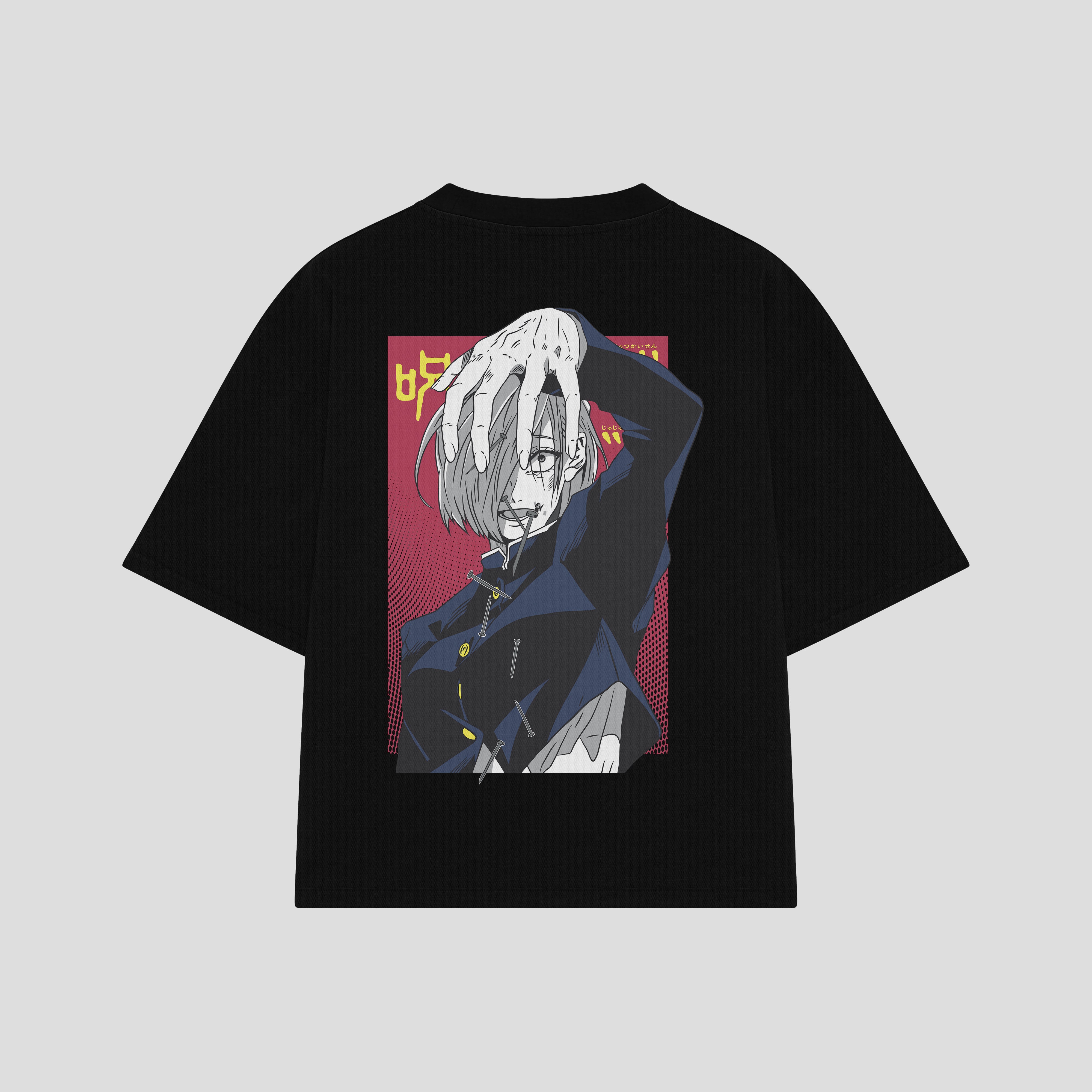 Playera streetwear premium de anime y gaming ExtraLife MX, corte boxy oversized drop shoulder heavyweight en color Deep Black y Off-White, moda urbana mexicana de culto.