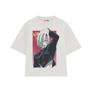 Playera streetwear premium de anime y gaming ExtraLife MX, corte boxy oversized drop shoulder heavyweight en color Deep Black y Off-White, moda urbana mexicana de culto.