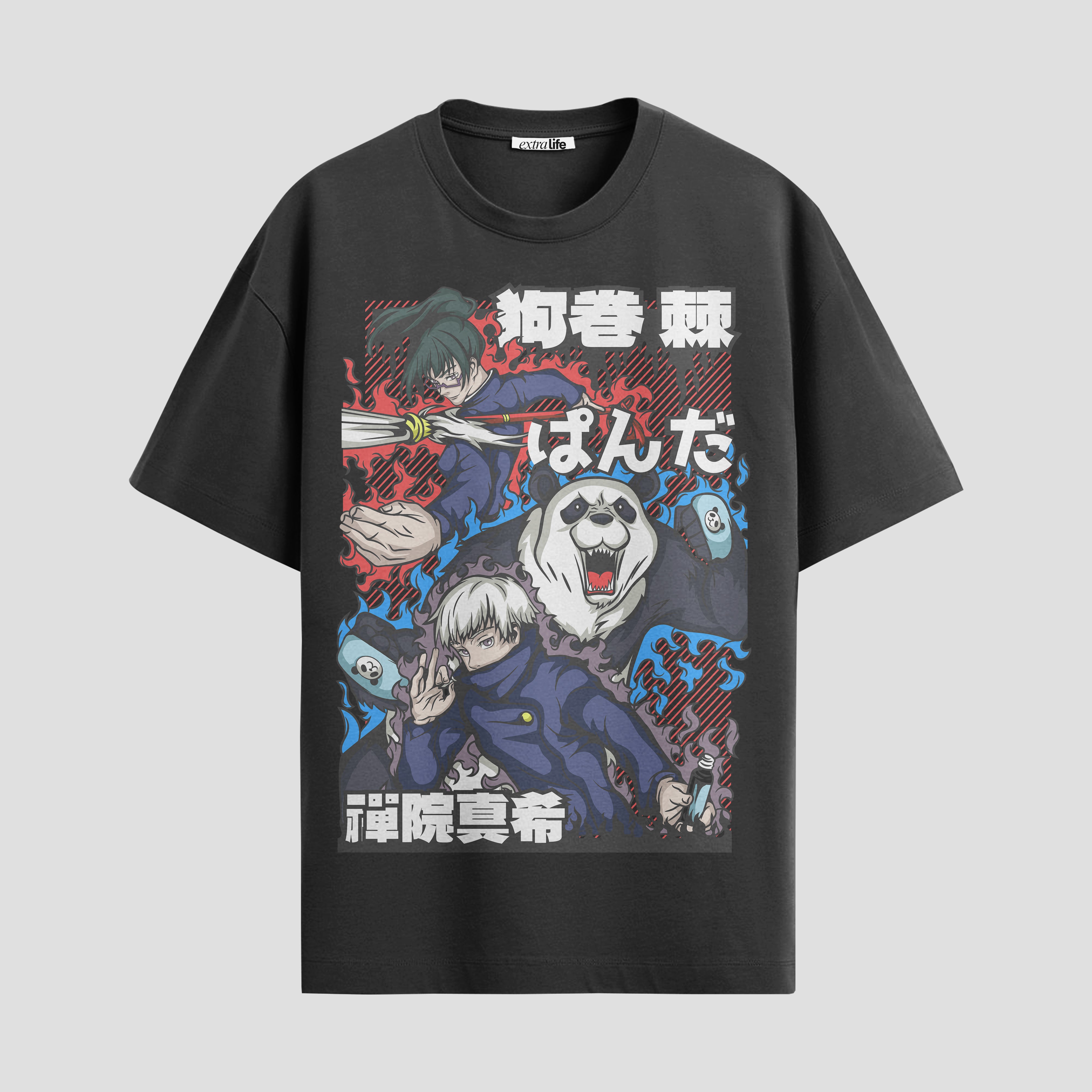 Playera urbana de anime y gaming ExtraLife MX, corte Standard Fit unisex ligero y transpirable en color Deep Black y Pure White, ropa de uso diario para gym y casual.