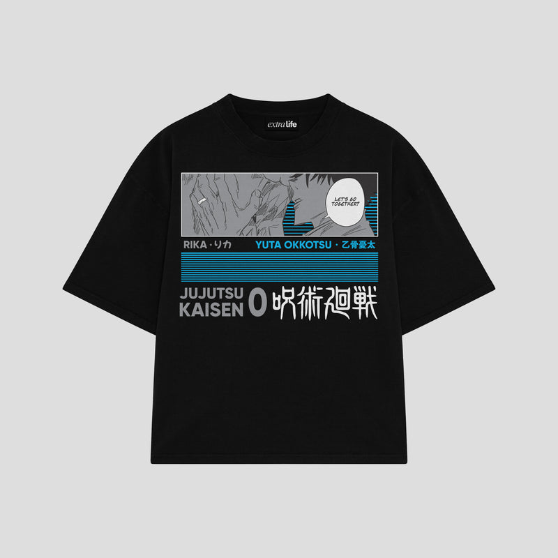 Playera streetwear premium de anime y gaming ExtraLife MX, corte boxy oversized drop shoulder heavyweight en color Deep Black y Off-White, moda urbana mexicana de culto.