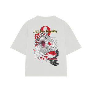 Playera streetwear premium de anime y gaming ExtraLife MX, corte boxy oversized drop shoulder heavyweight en color Deep Black y Off-White, moda urbana mexicana de culto.