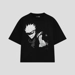 Playera streetwear premium de anime y gaming ExtraLife MX, corte boxy oversized drop shoulder heavyweight en color Deep Black y Off-White, moda urbana mexicana de culto.