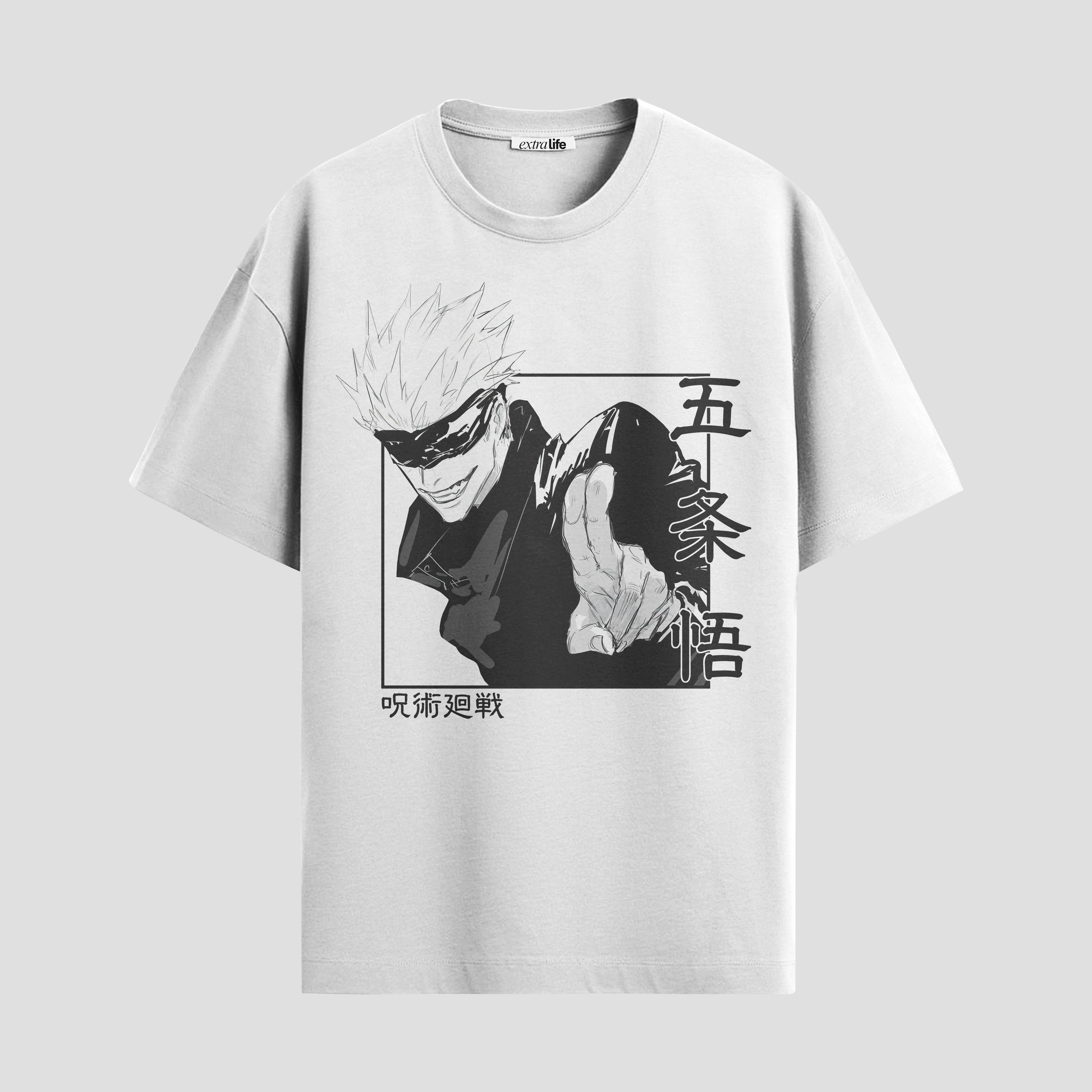 Playera urbana de anime y gaming ExtraLife MX, corte Standard Fit unisex ligero y transpirable en color Deep Black y Pure White, ropa de uso diario para gym y casual.