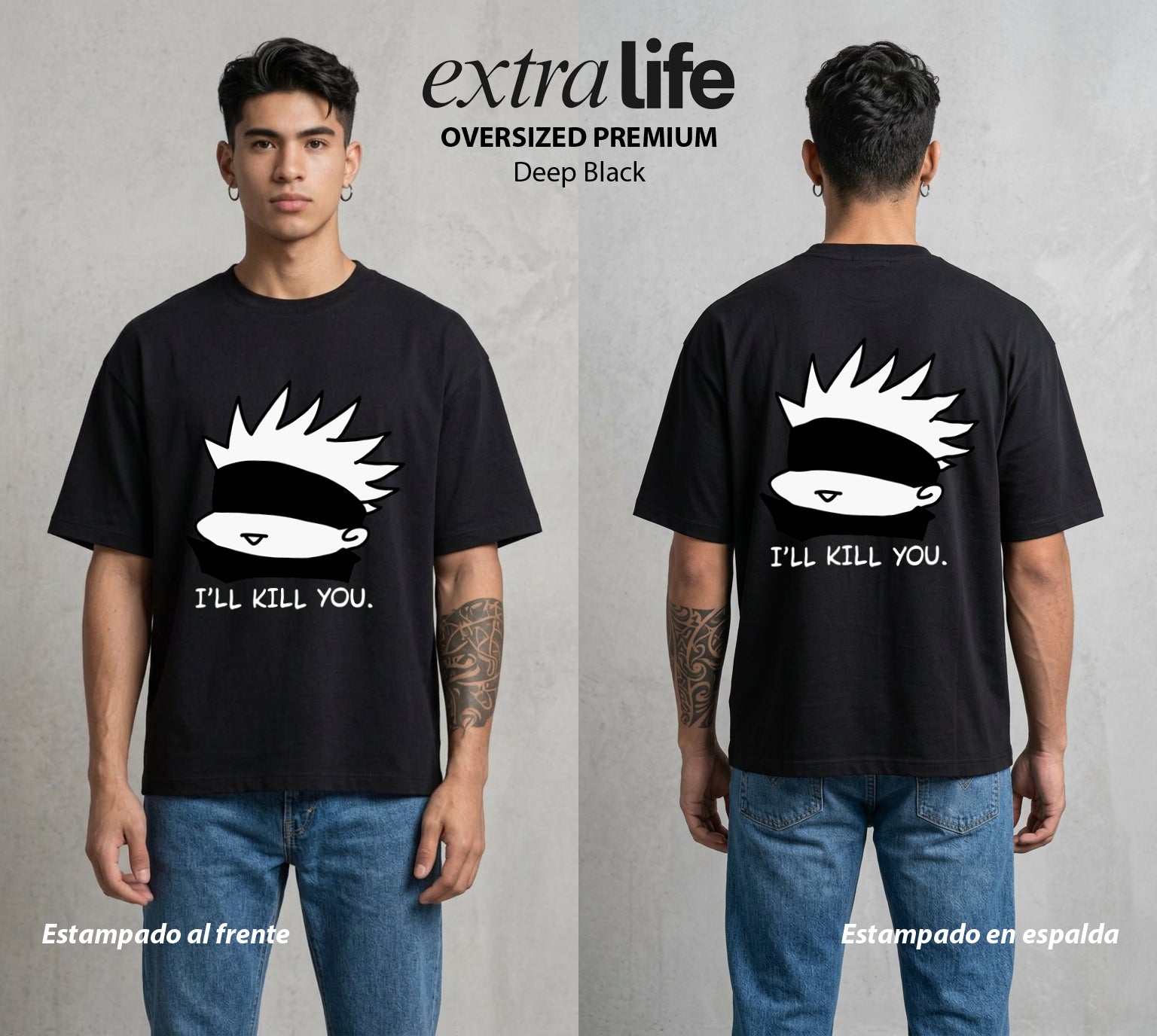 El Arte de las Maldiciones | El Infinito Absoluto #01918 - Playera Oversized Premium | Deep Black - Foto en modelo