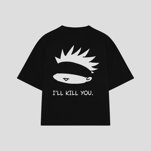 Playera streetwear premium de anime y gaming ExtraLife MX, corte boxy oversized drop shoulder heavyweight en color Deep Black y Off-White, moda urbana mexicana de culto.
