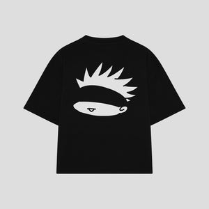 Playera streetwear premium de anime y gaming ExtraLife MX, corte boxy oversized drop shoulder heavyweight en color Deep Black y Off-White, moda urbana mexicana de culto.