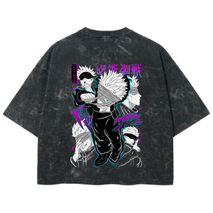 Playera streetwear premium de anime y gaming ExtraLife MX, corte boxy deluxe mineral wash heavyweight en color Acid Wash, moda urbana mexicana de culto.
