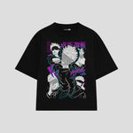 Playera streetwear premium de anime y gaming ExtraLife MX, corte boxy oversized drop shoulder heavyweight en color Deep Black y Off-White, moda urbana mexicana de culto.