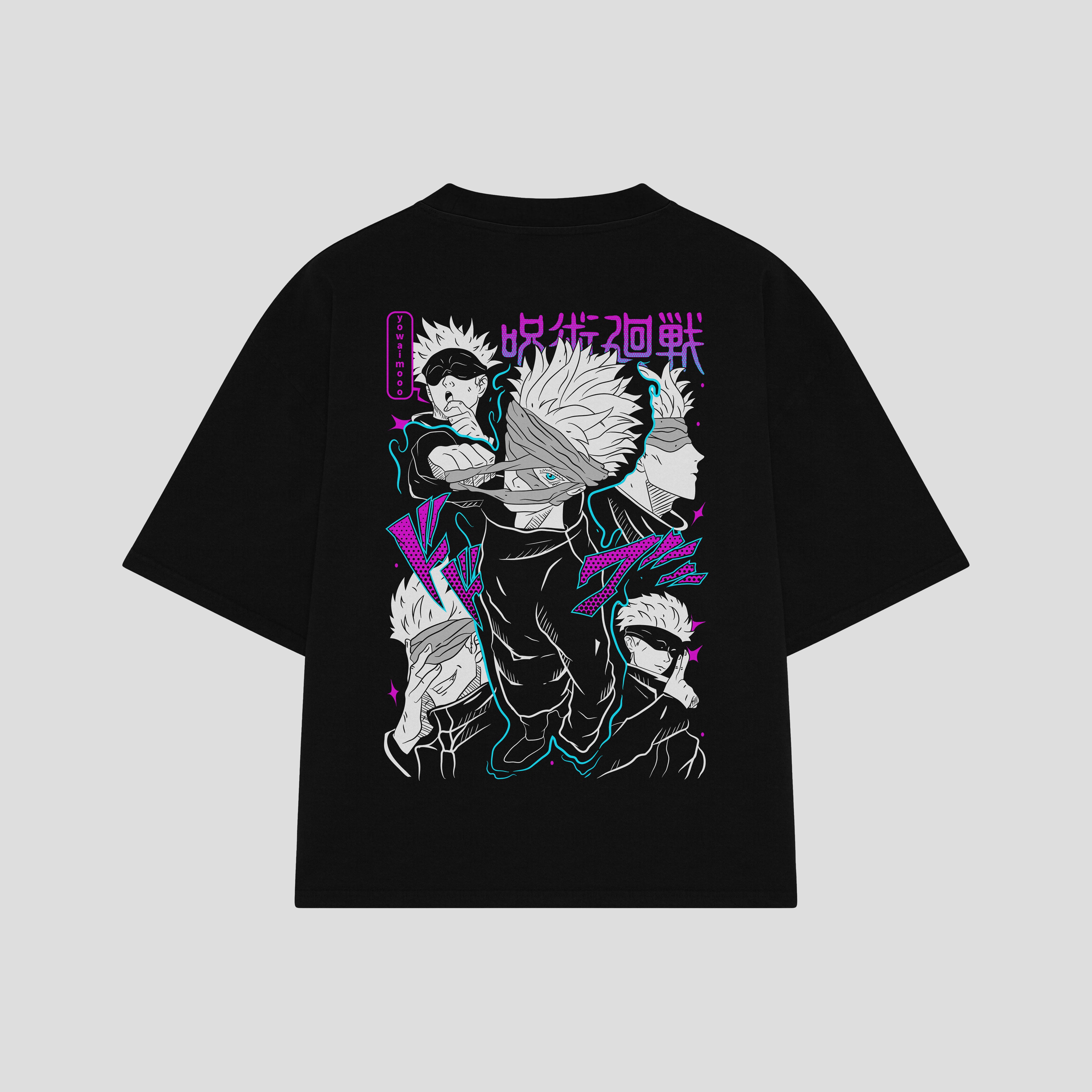 Playera streetwear premium de anime y gaming ExtraLife MX, corte boxy oversized drop shoulder heavyweight en color Deep Black y Off-White, moda urbana mexicana de culto.