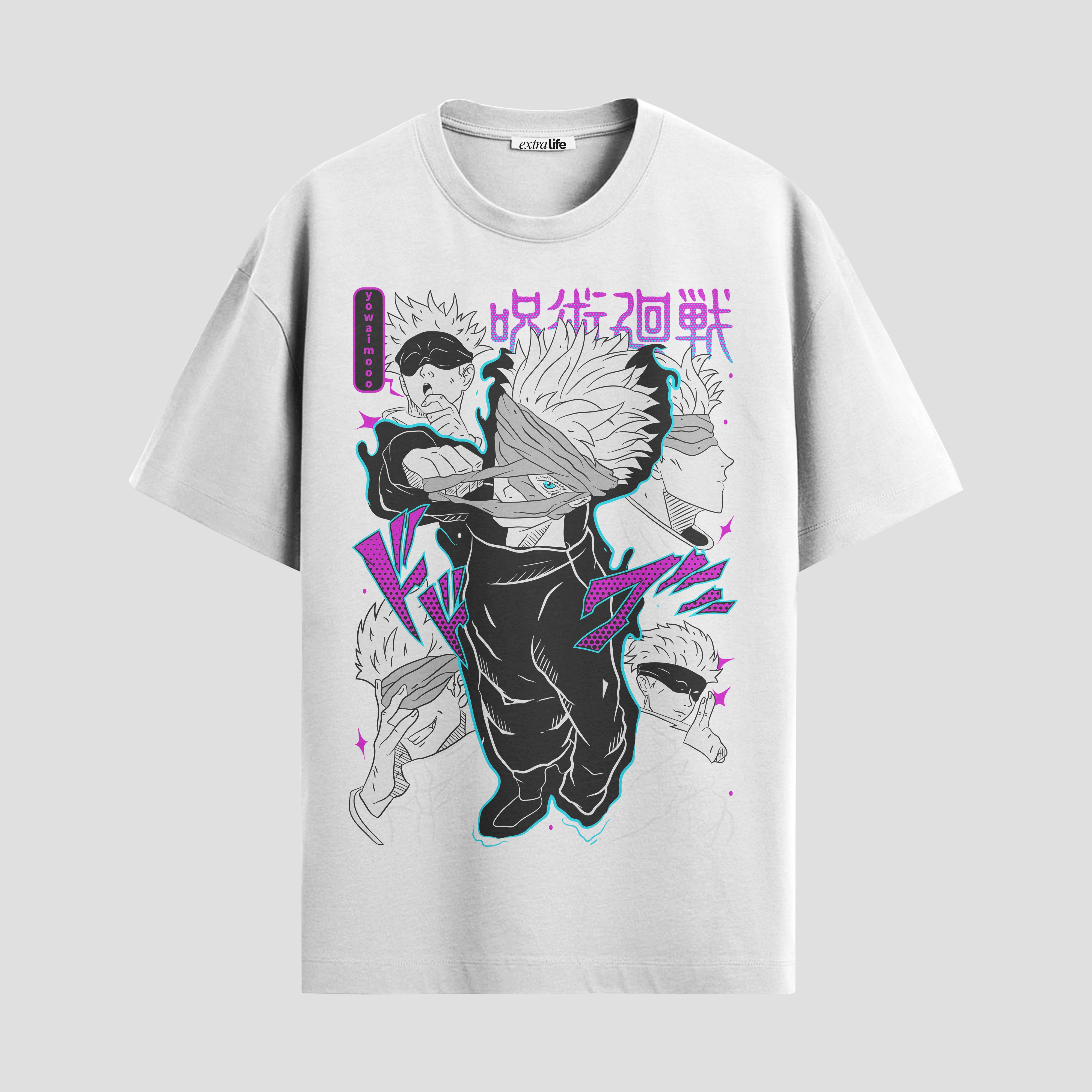 Playera urbana de anime y gaming ExtraLife MX, corte Standard Fit unisex ligero y transpirable en color Deep Black y Pure White, ropa de uso diario para gym y casual.