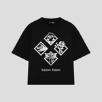 Playera streetwear premium de anime y gaming ExtraLife MX, corte boxy oversized drop shoulder heavyweight en color Deep Black y Off-White, moda urbana mexicana de culto.
