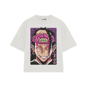 Playera streetwear premium de anime y gaming ExtraLife MX, corte boxy oversized drop shoulder heavyweight en color Deep Black y Off-White, moda urbana mexicana de culto.