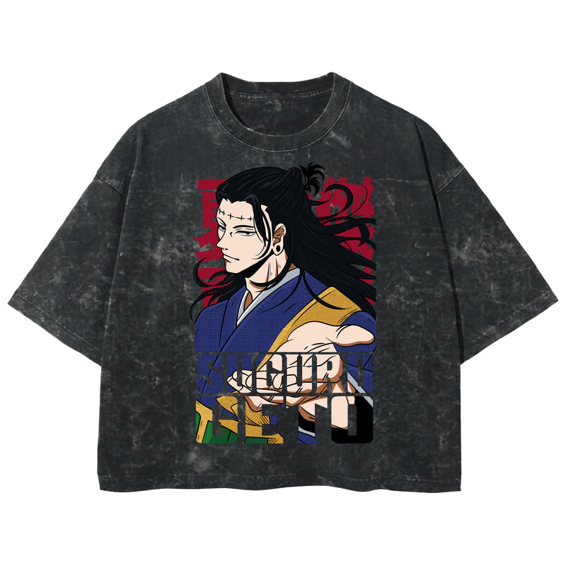Playera streetwear premium de anime y gaming ExtraLife MX, corte boxy deluxe mineral wash heavyweight en color Acid Wash, moda urbana mexicana de culto.