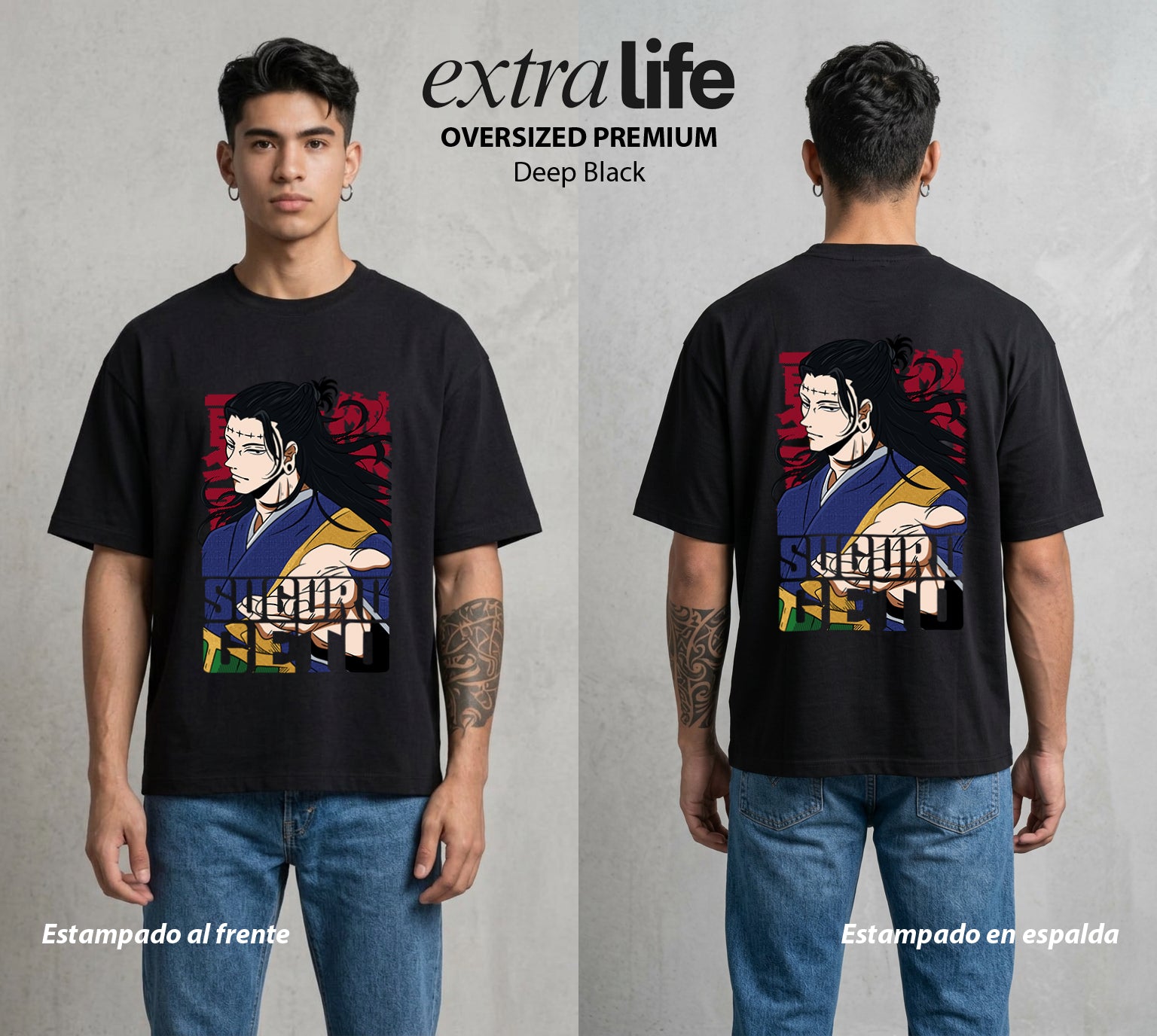 El Arte de las Maldiciones | El Brujo Caido #01927 - Playera Oversized Premium | Deep Black - Foto en modelo