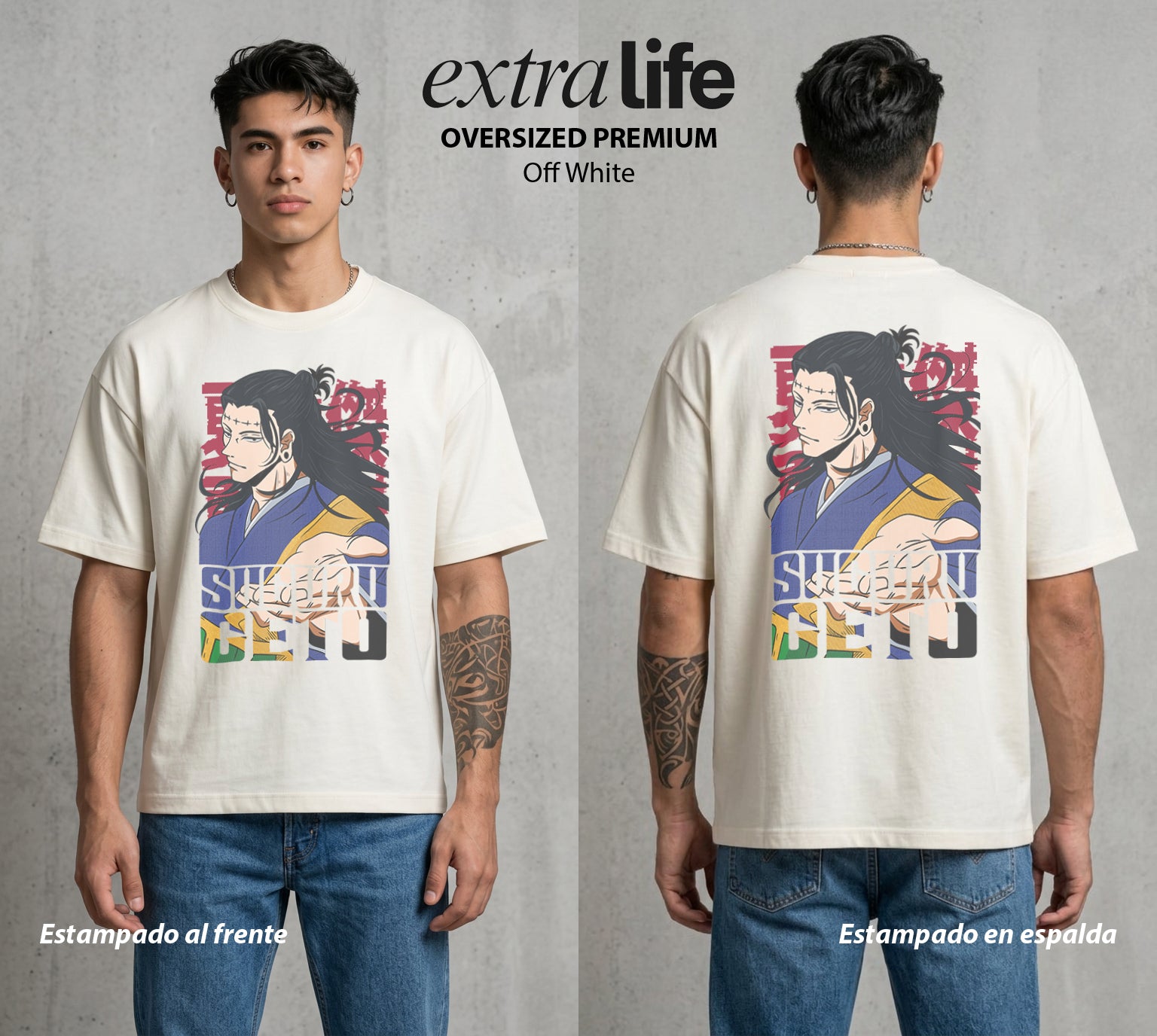 El Arte de las Maldiciones | El Brujo Caido #01927 - Playera Oversized Premium | Off White - Foto en modelo