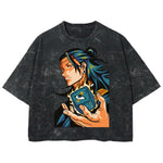 Playera streetwear premium de anime y gaming ExtraLife MX, corte boxy deluxe mineral wash heavyweight en color Acid Wash, moda urbana mexicana de culto.