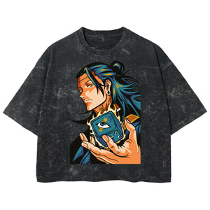 Playera streetwear premium de anime y gaming ExtraLife MX, corte boxy deluxe mineral wash heavyweight en color Acid Wash, moda urbana mexicana de culto.