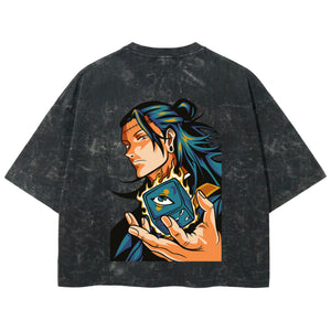 Playera streetwear premium de anime y gaming ExtraLife MX, corte boxy deluxe mineral wash heavyweight en color Acid Wash, moda urbana mexicana de culto.