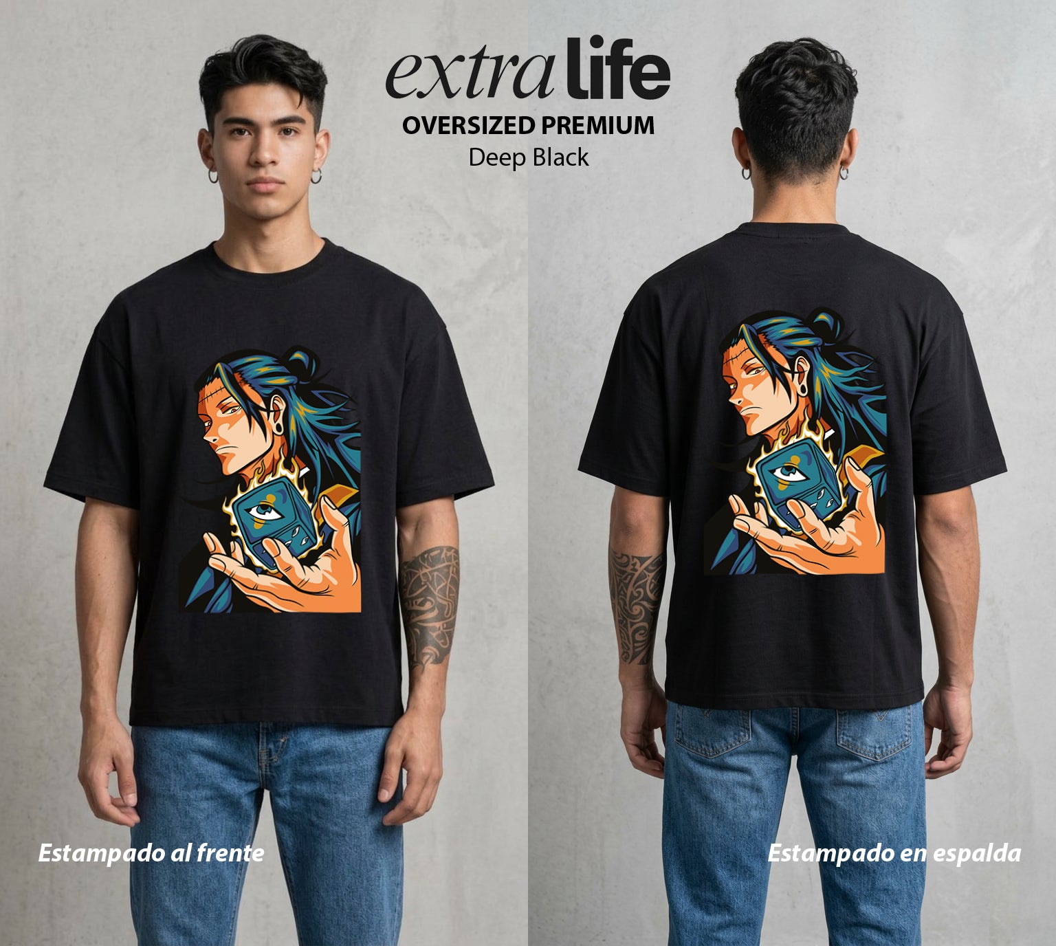 El Arte de las Maldiciones | La Coleccion del Caos #01928 - Playera Oversized Premium | Deep Black - Foto en modelo