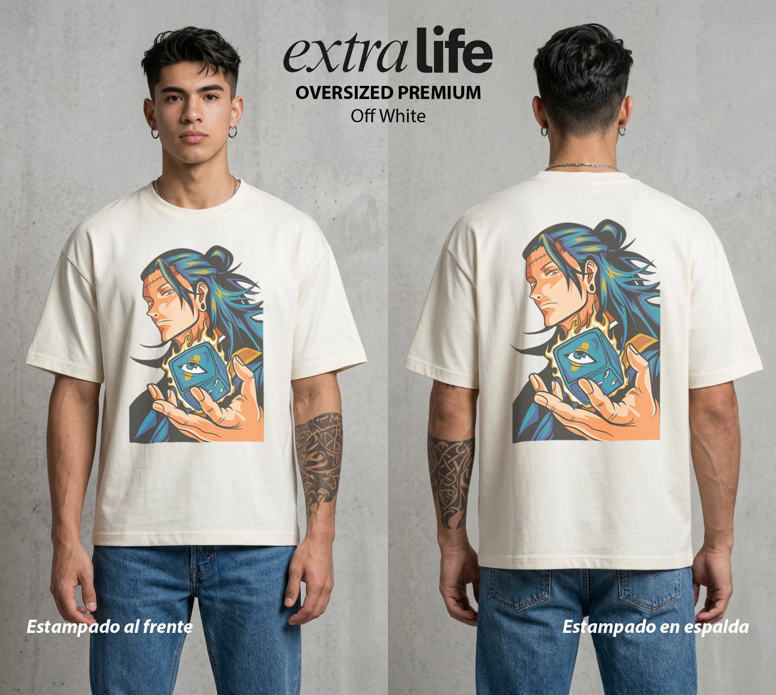 El Arte de las Maldiciones | La Coleccion del Caos #01928 - Playera Oversized Premium | Off White - Foto en modelo