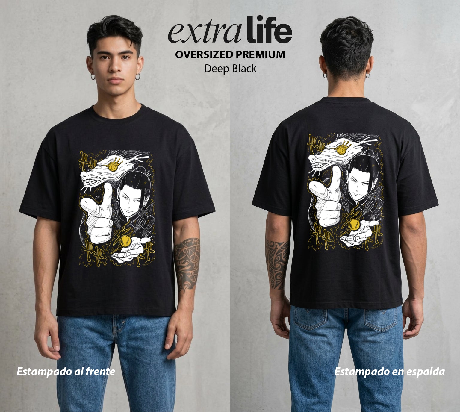El Arte de las Maldiciones | El Que Se Perdio #01929 - Playera Oversized Premium | Deep Black - Foto en modelo